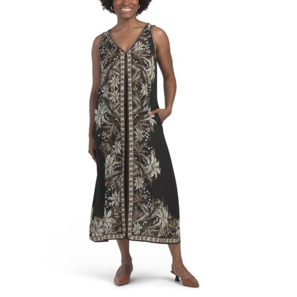 MAX STUDIO BLACK/BROWN Sleeveless V-neck Maxi Dress - Picture 1 of 2